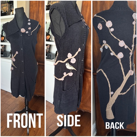 Cevelo Black Cardigan Embellished Appliqué - Picture 2 of 15